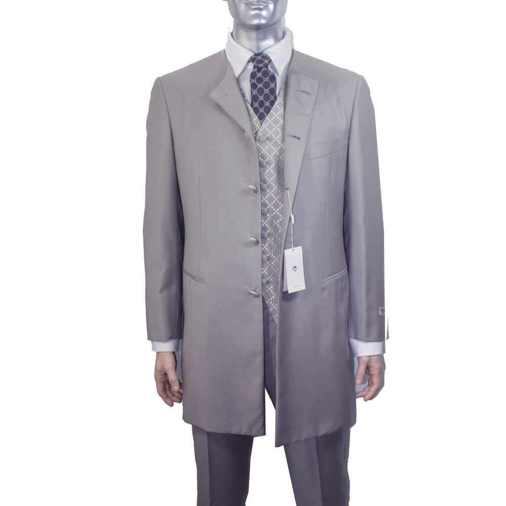 NEWT PAL ZILERI GRAY WOOL TUXEDO FORMAL LONG JACKET SUIT W VEST 50IT40US R